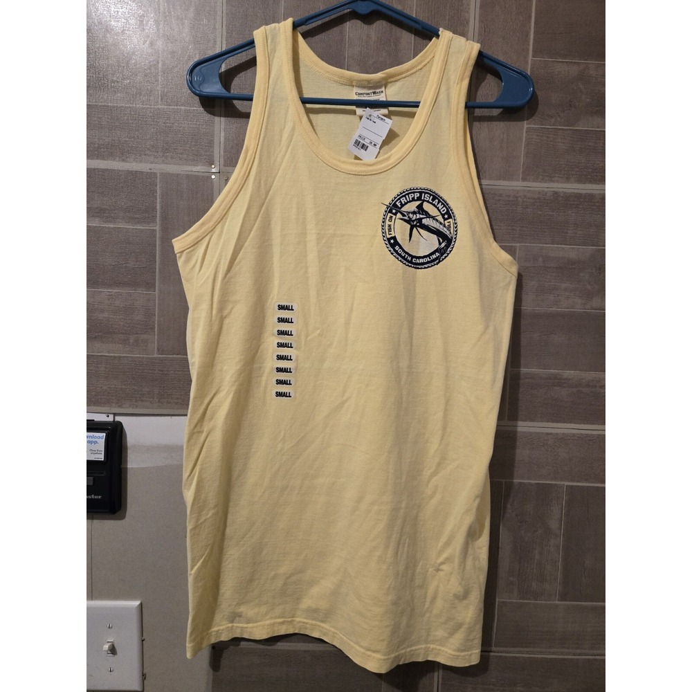 Fripp Island South Carolina SC Tank Top Yellow Adult‎ Sz Small Fish On NEW NWT